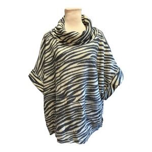 NWT Ces Femme Cowl Neck Poncho Sweater Size M Neutral Animal Print Oversized